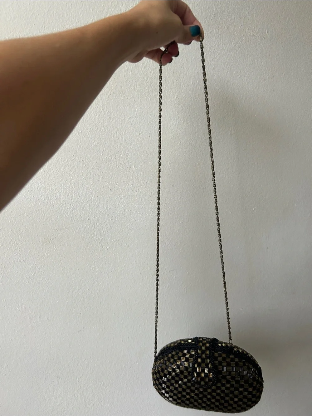 Vintage Beaded Black & Gold Oval Crossbody Bag